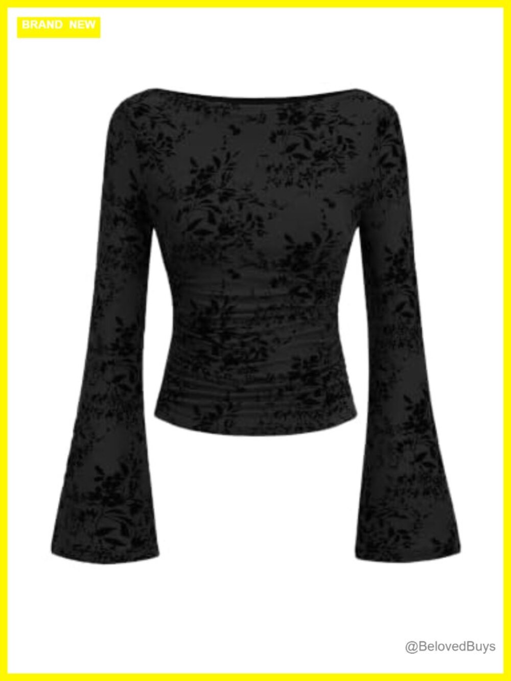 Floral Mesh Bell Sleeve Crop Top Blouse